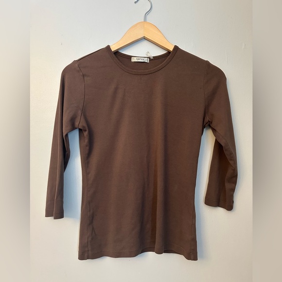 Tyler Boe Tops - Tyler Boe Chocolate Brown Crewneck Top 3/4 Sleeves Size M Cotton #CBK minimalist